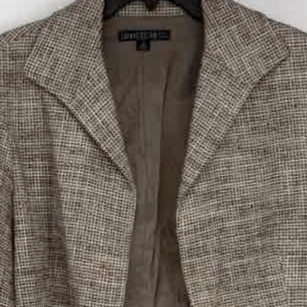 [Lafayette 148] Brown Taupe 3/4 Sleeve Open Front Tweed Blazer Jacket Women's 12 - Picture 3 of 7